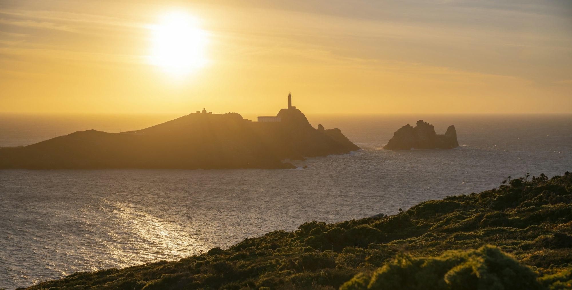 Sun during sunset in the Cape Vilan, Galicia, Spain